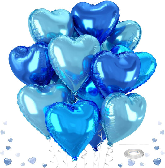12 Pcs Heart Balloons, 18 inch Blue Heart Shaped Balloon, Large Helium Foil Blue Balloons for Wedding Baby Shower Anniversary Backdrop Valentine Theme Party Decoration