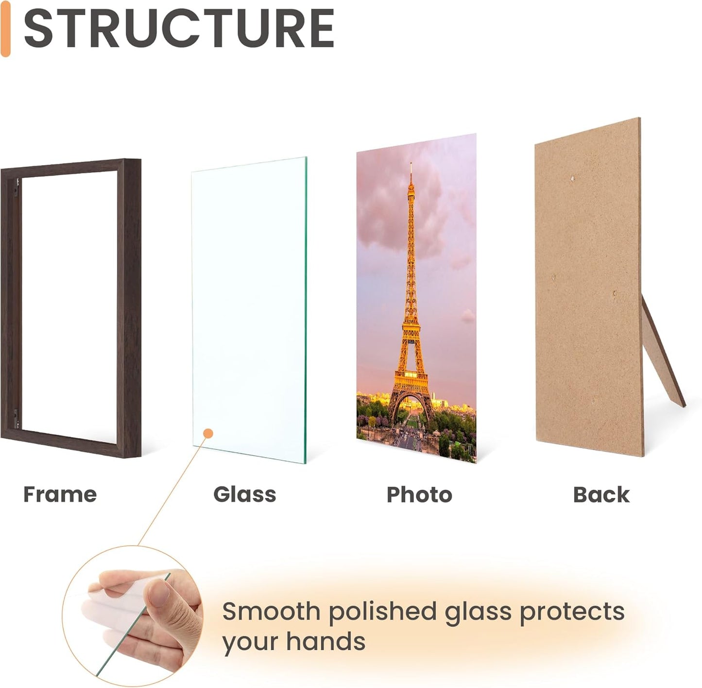upsimples 4x6 Picture Frame Set of 3, Made of High Definition Glass for 4 x 6, Wall and Tabletop Display Thin Border Photo Frames for Home Decor, Brown