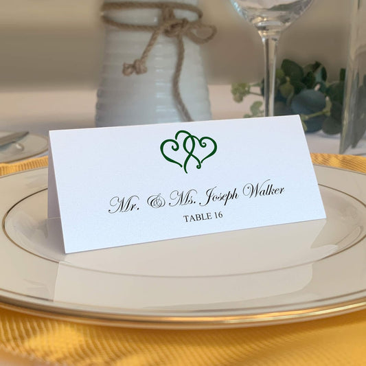 Linked Hearts Place Cards, Hunter Green (Choose Color), Set of 60, Pre-cut and Scored - Wedding, Party, Dinner, and Special Events - Made in the USA