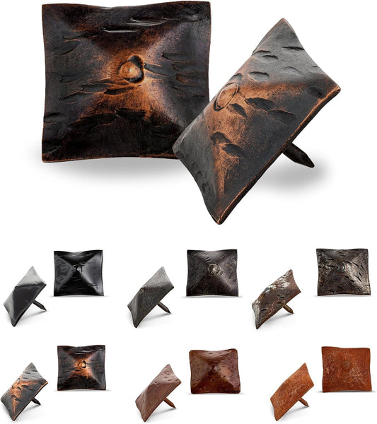 50 Pack 1.5" Square Head Iron Clavos Decorative Nails – Oil Rubbed Bronze – Handmade Rustic Square Fasteners for Farmhouse Shutters, Faux Wood, Barn Doors, Shutters, Gates – Ornamental Wood Accent