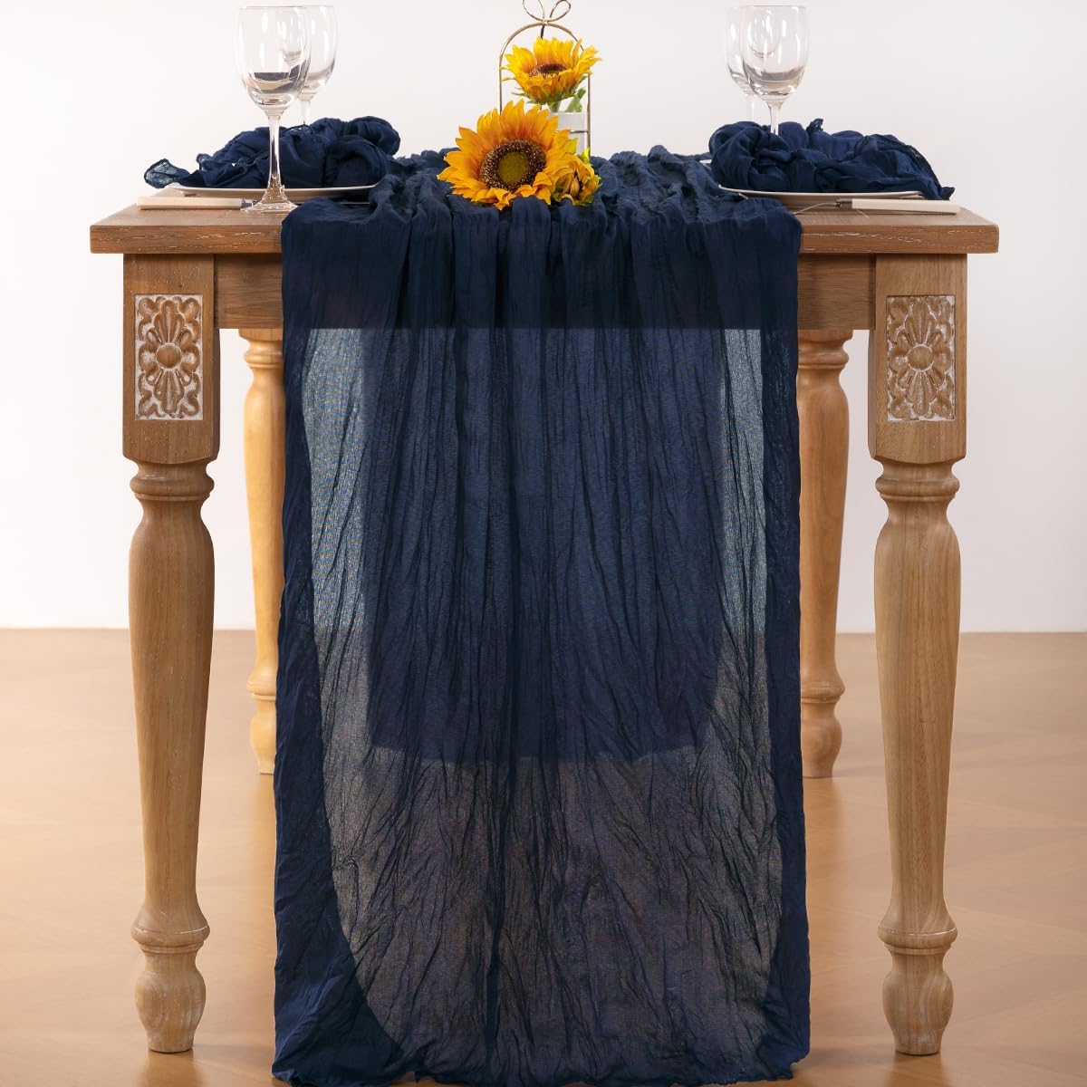 Navy Blue Cheesecloth Table Runner 4 Pack Fall Table Runners Boho Gauze 120 Inches Navy Cheese Cloth Fall Table Decorations for Thanksgiving Wedding Bridal Baby Shower Party Christmas Dinner