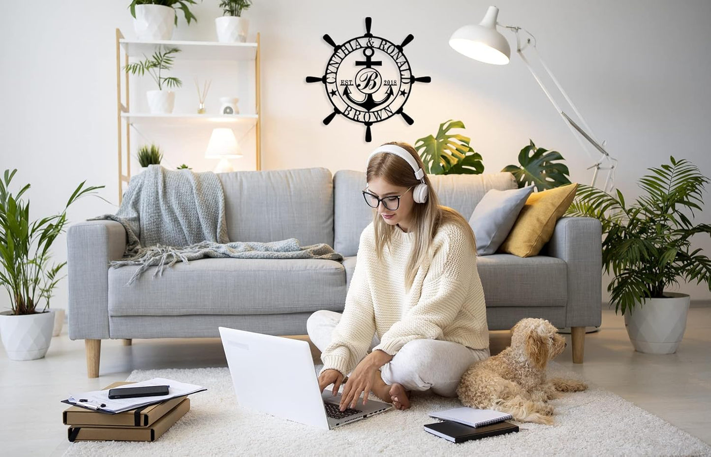 Customized Family Name Sign, Nautical Wall Decor, Anchor Compass Metal Sign, Initial Split Letter Monogram Sign, Last Name signs, Personalized Housewarming Gift