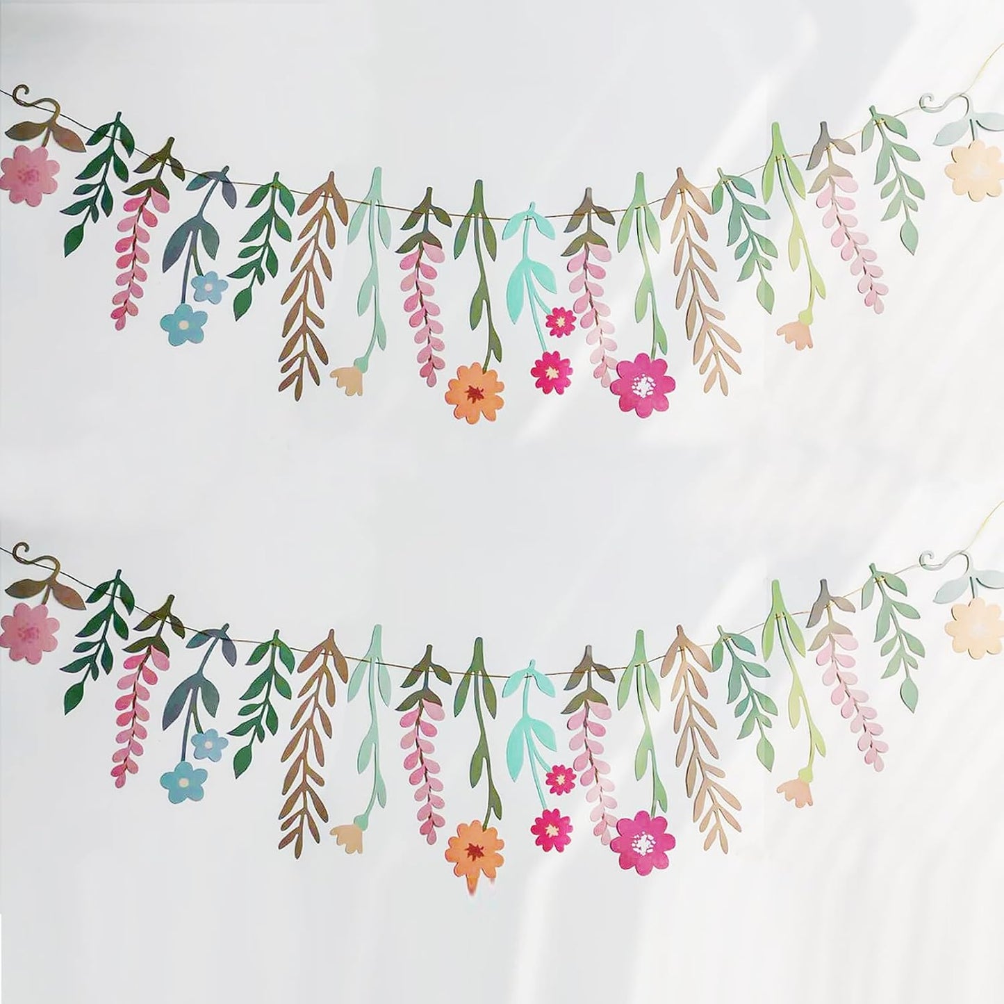 2PCS Flower Party Banner Wildflower Party Decorations Double-Sided Waterproof Flower Garland Baby Shower Birthday Tea Party Supplies Garden Picnic Wedding Backdrop Indoor Outdoor