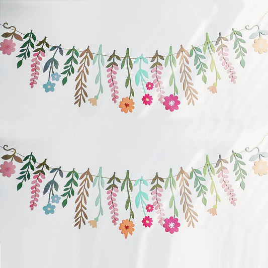 2PCS Flower Party Banner Wildflower Party Decorations Double-Sided Waterproof Flower Garland Baby Shower Birthday Tea Party Supplies Garden Picnic Wedding Backdrop Indoor Outdoor