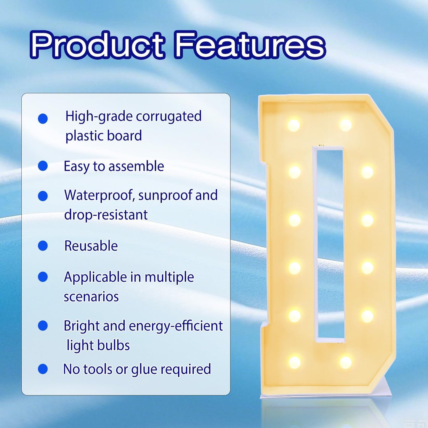 4FT Marquee Plastic Letters D - Light up Letters D Are Made from Corrugated Plastic Board - Quick Assembly Without Tools, Disassembled Components Can Be Used for Garage Sale Signs, Yard Sale Signs