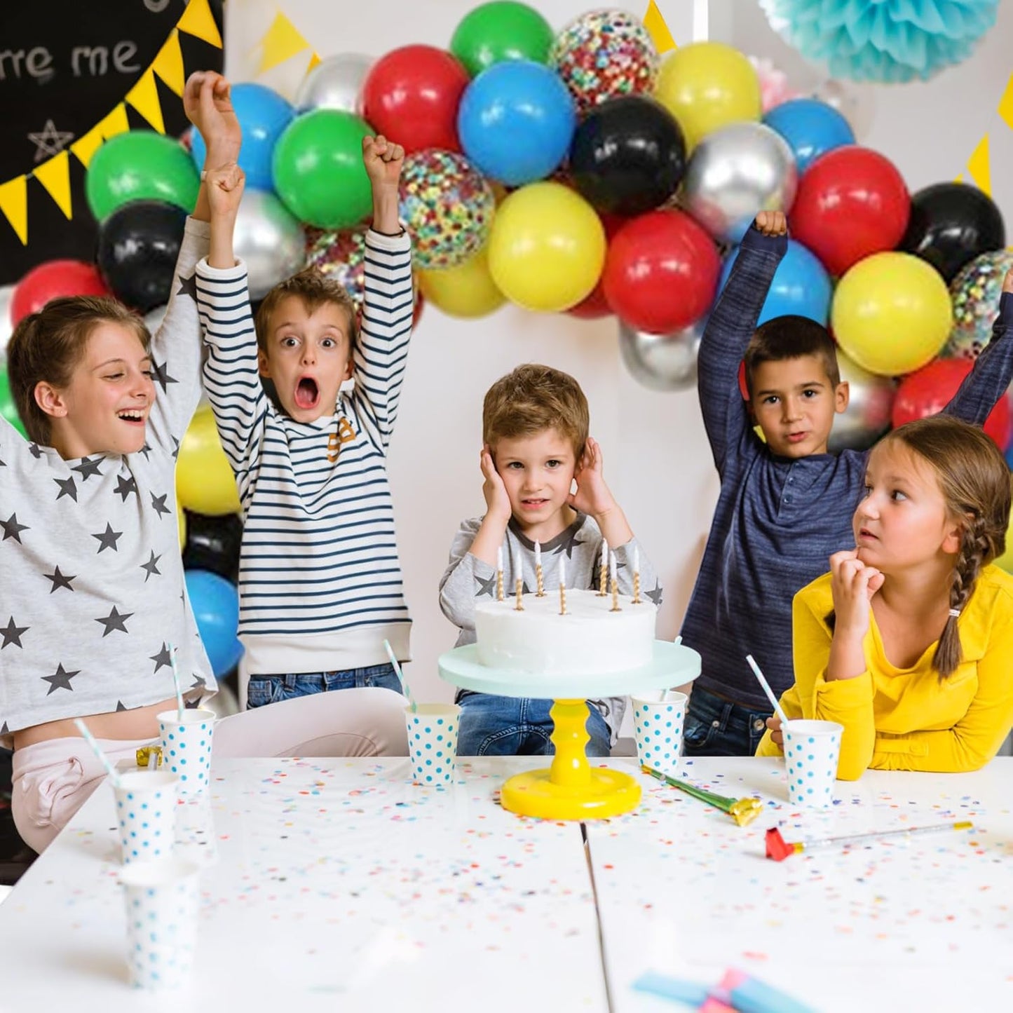 Red Yellow Blue Green Balloon, 50PCS 12Inch Multicolor Balloons with Black Red Blue Yellow Green Silver Ballons and Colorful Confetti Ballon for Birthday,Game Themed Party Supplies