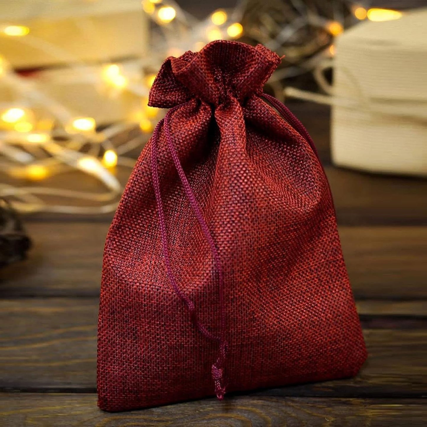 ZOENHOU 30 Packs 8 x 12 Inch Wine Red Burlap Bags Bulk with Drawstring, Drawstring Gift Bags, Dustproof Burlap Sacks for Favors Party DIY Craft
