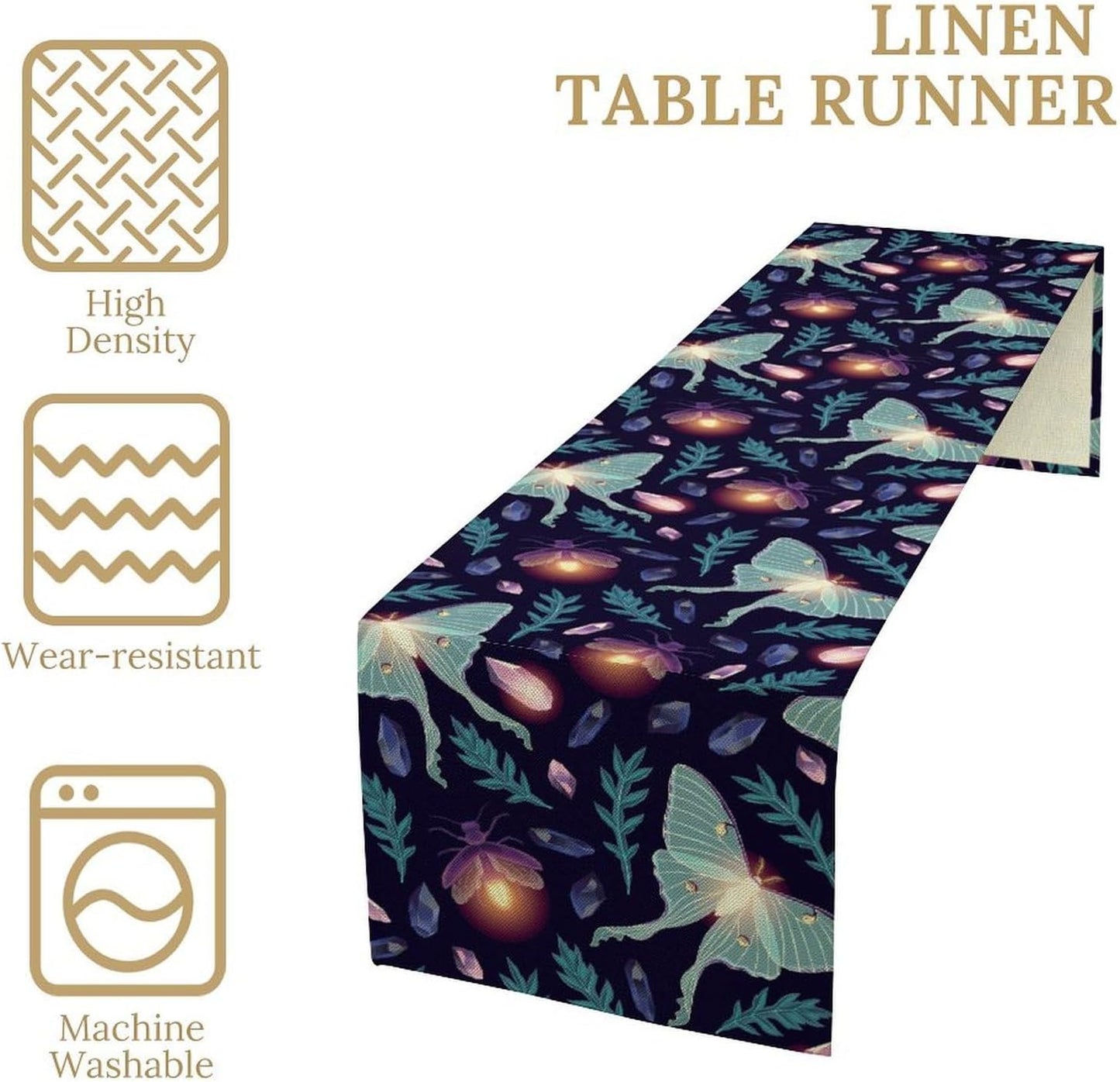 Moth Table Runner, Retro Boho Aesthetic Blue Moth Magic Table Runner for Home Kitchen Dining Party Indoor Outdoor Decoration 13x36 Inch