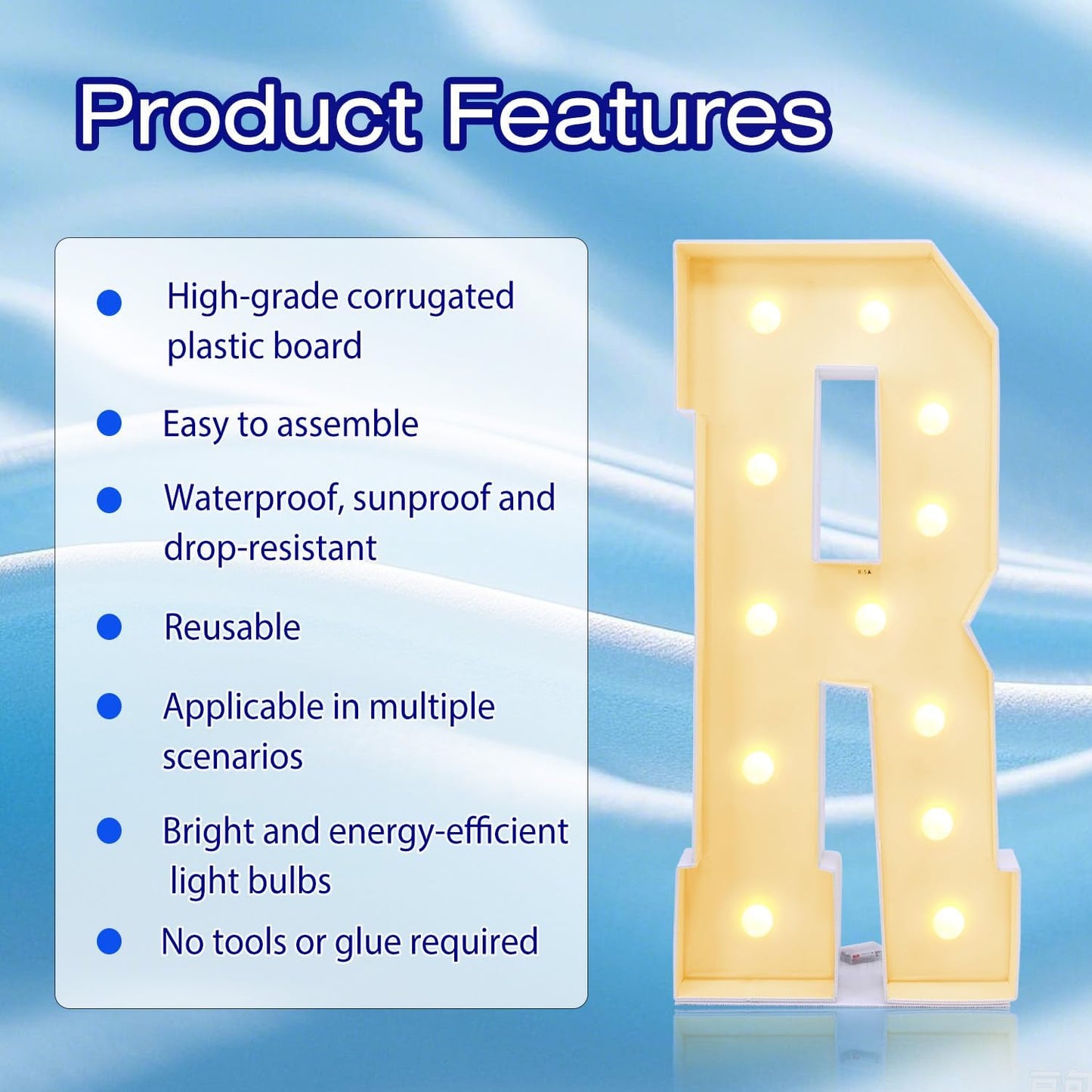 4FT Marquee Plastic Letters R - Light up Letters Are Made from Corrugated Plastic Board - Quick Assembly Without Tools, Disassembled Components Can Be Used for Garage Sale Signs, Yard Sale Signs