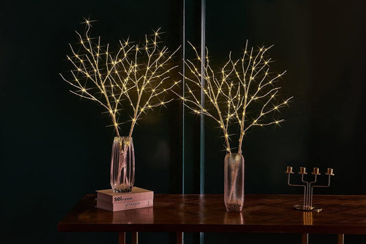Fudios Lighted Branches with Timer Battery Operated 30IN Tall Birch Twig Lights for Vase 100 LED Outdoor and Indoor Holiday Winter Decor 2Set