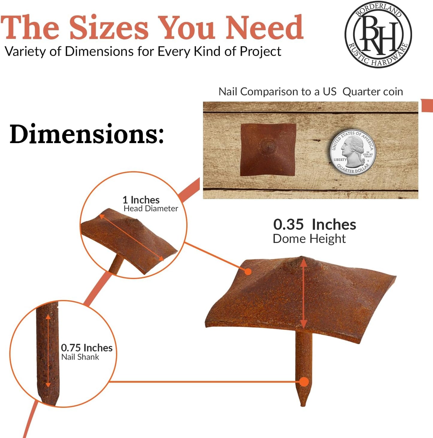 25 Pack 1" Square Head Iron Clavos Decorative Nails – Rusted – Handmade Rustic Square Fasteners for Farmhouse Shutters, Faux Wood Beams, Barn Doors, Shutters, and Gates – Ornamental Wood Accent