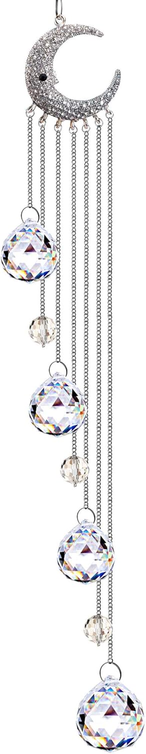 Hanging Clear Crystal Suncatcher Ornaments with Moon Decor Rainbow Maker Crystal Beads Ball Prisms Pendant
