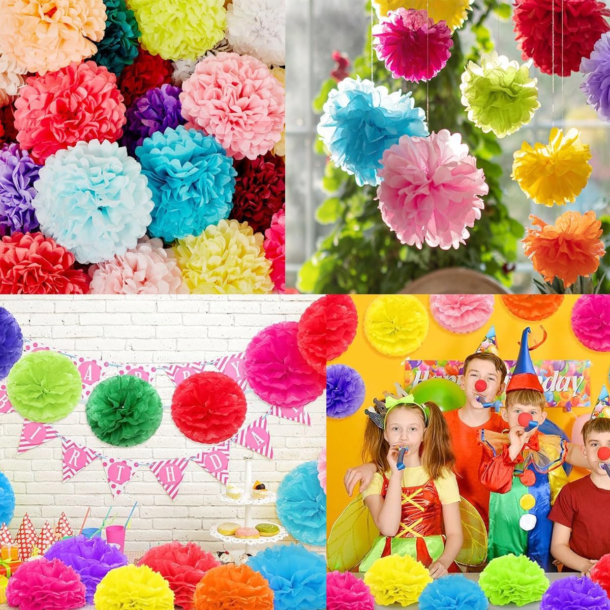12pcs 10in 12in Blue Pack Paper Pom Poms Tissue Paper Flower pom poms Hanging Paper Flower Balls Wedding Party Flower Decorations DIY Art Craft Blooms for Birthday Baby Shower Nursery Decor