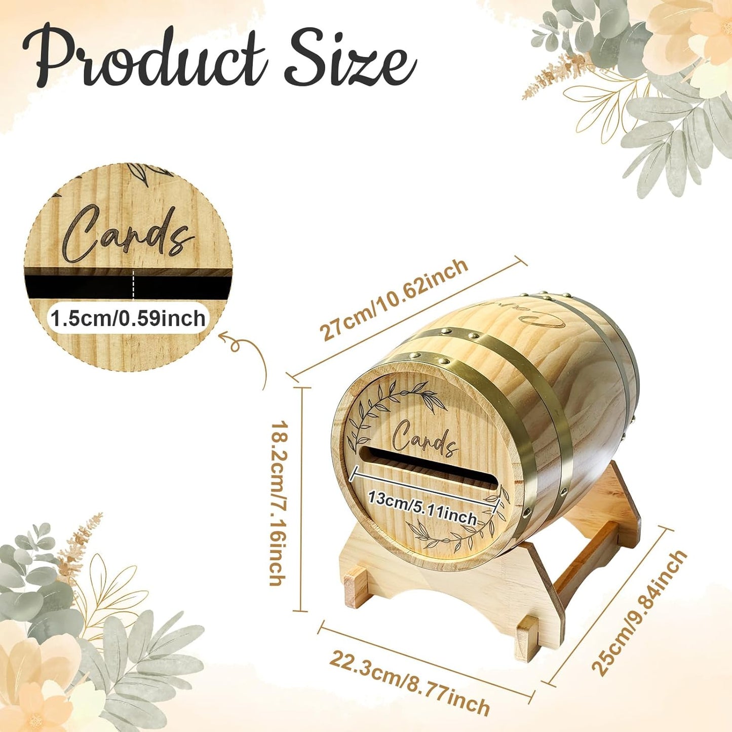 OurWarm Wooden Wedding Card Box for Party with Base, Whiskey Barrel Card Box for Wedding, Rustic Envelopes Gift Money Box Holder for Reception Graduation Baby Shower Birthday Party Decorations