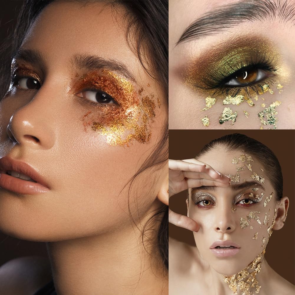 Joyzan Gold Flakes, Gold Foil Leaf Decoration Imitation Metallic Chocolates Baking Sheet Cake Decor Tweezers Resin Cooking Dessert Makeup Nail Art DIY Craft Jewelry Making Painting Slime 20g 2 Bottles