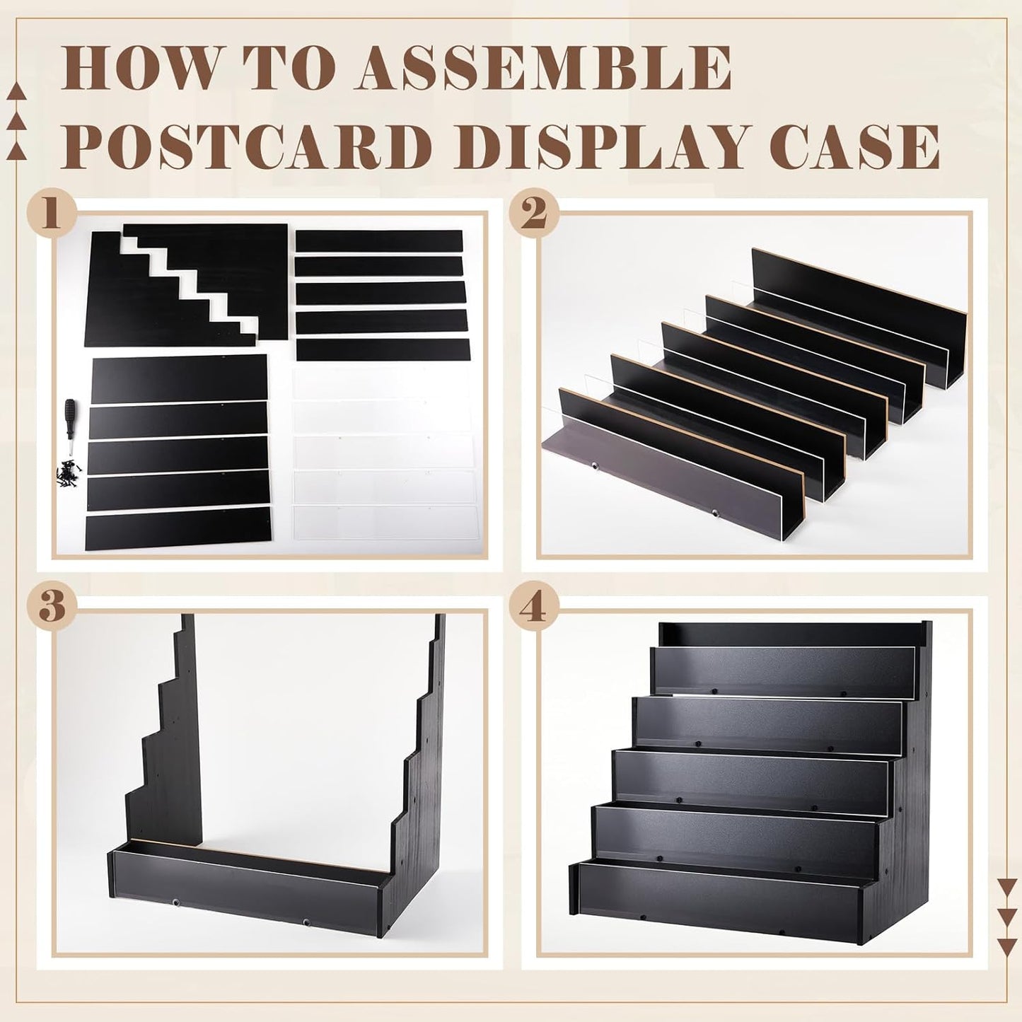 5 Tier Greeting Card Display Stand Black Bamboo and Acrylic Sticker Display Stand Trading Card Holder Retail Photos Shelf for Vendors Craft Collection & Show