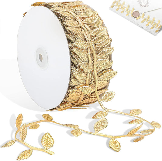 Naidiler Gold Leaf Ribbon, 20 Yards Artificial Gold Leaf Trim for DIY Crafts, Wrapping, Wedding Cake Baby Shower Party Wreath Garland Hair & Clothes Home Décor