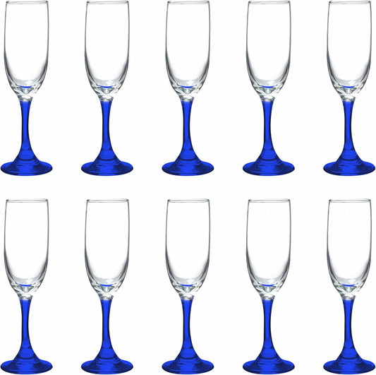 DISCOUNT PROMOS Premiere Champagne Flutes 6.25 oz. Set of 10, Bulk Pack - Elegant Drinkware for Weddings, Events, & Promotional Gifts - Blue