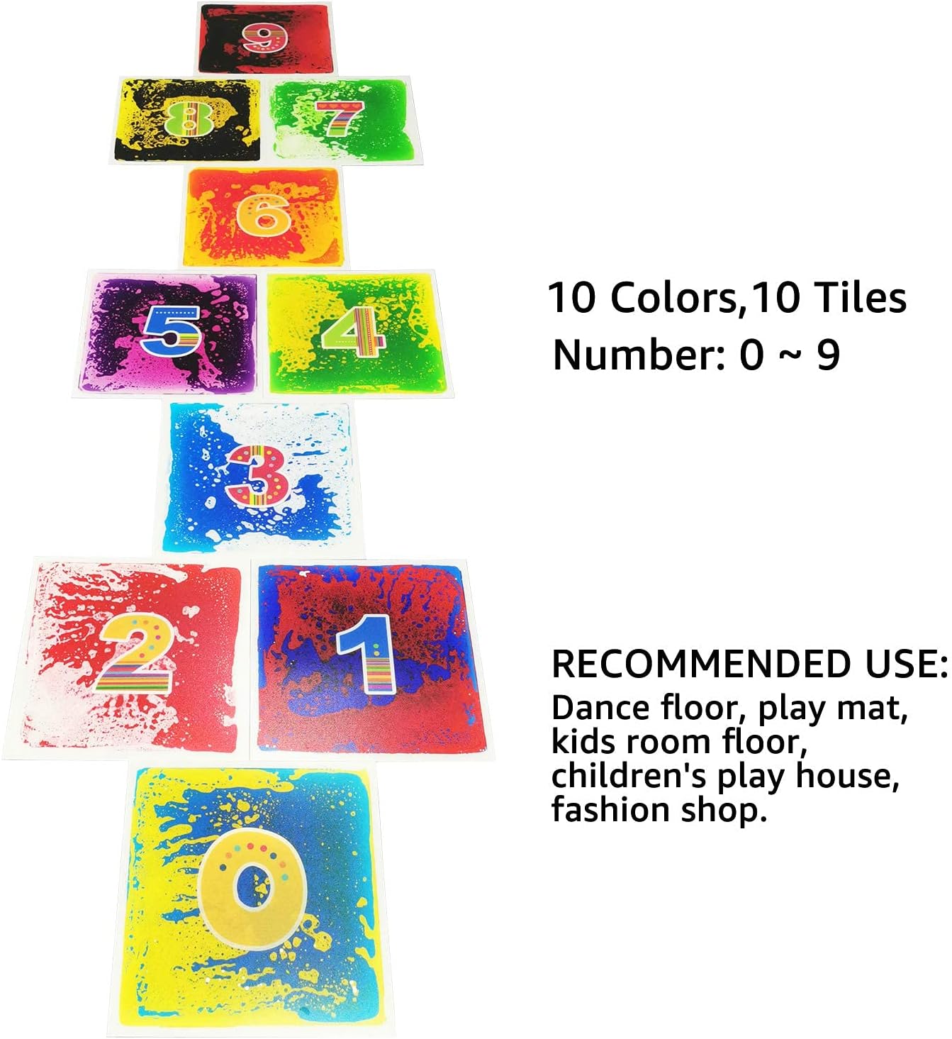 Art3d 10-Tile Sensory Room Tiles Multi-Color Liquid Encased Floor Playmat Kids Play Floor Tiles, 19.7" Large Tile 27 Sq.Ft