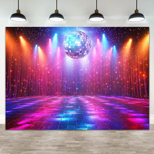 Disco Decorations Backdrop, Retro Glow Party 70s 80s 90s Theme Stage Dance Background Disco Party Decoration, Polyester Banner PartyBackdrop for Birthday Prom Portrait Photo Props 10x8ft