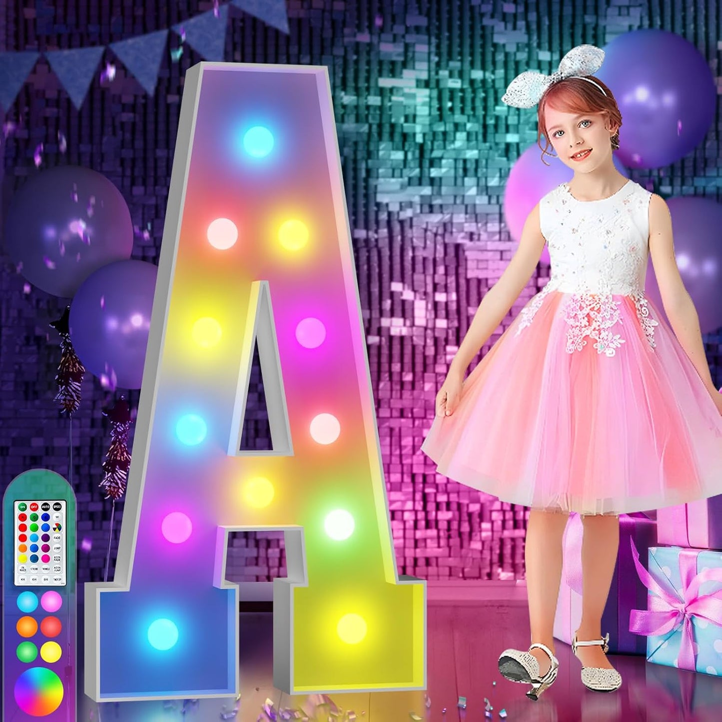 imprsv 4FT Colorful Marquee Light Up Letters A, 18 Colors Light Up Letters Alphabet Sign with Remote, Marry Me Light Up Sign, Large Letters for Birthday Engagement Anniversary Wedding Party Decor