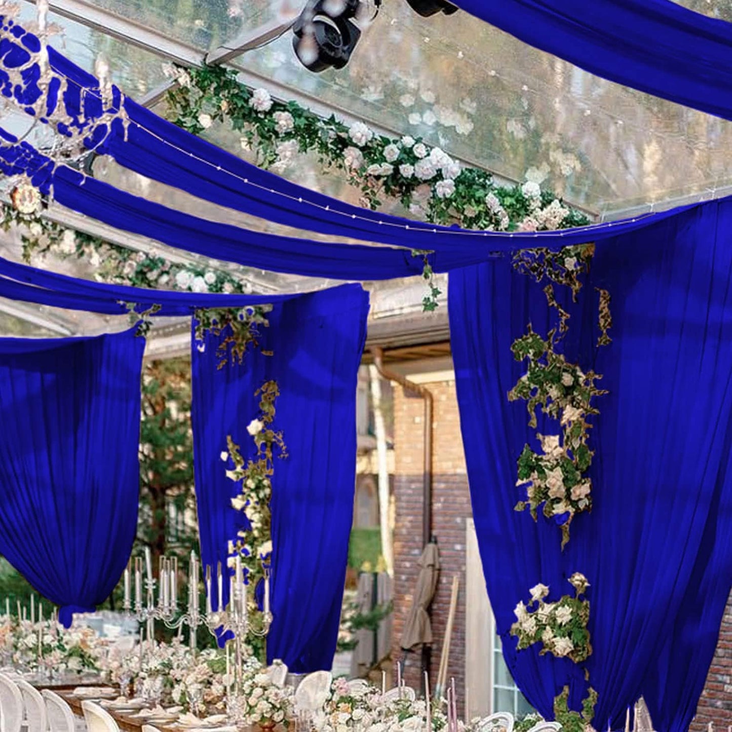 Blue Ceiling Drapes Wedding Arch Drapes Fabric 2 Panels 5FTx20FT Draping Fabric for Wedding Party Ceiling Decorations Arch Backdrop Chiffon Curtains Sheer Fabrics for Canopy Bed Outdoor Tent Decor