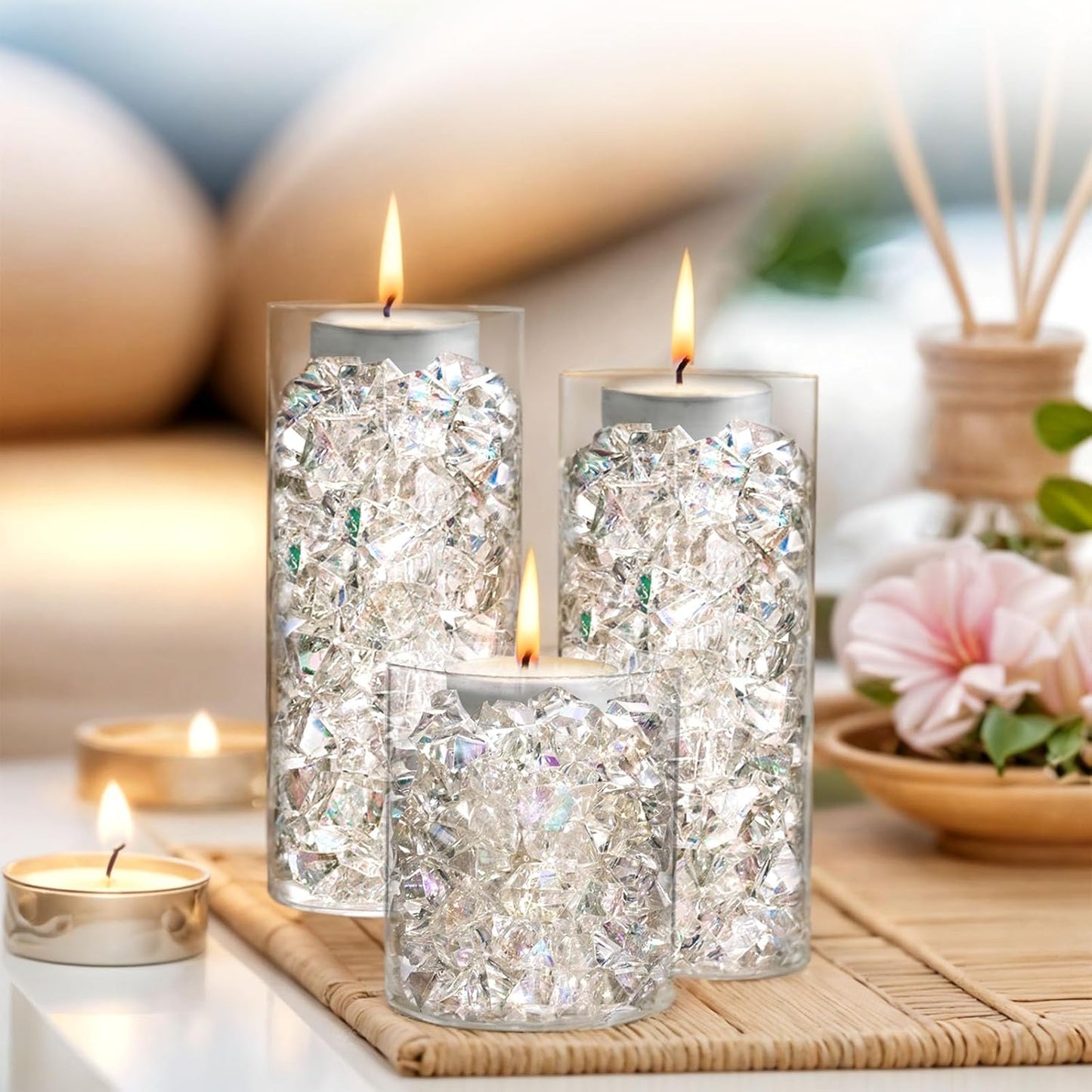 DomeStar Dazzling Fake Ice, 150PCS Sparkling Fake Diamonds, Iridescent Clear Gem Stones Vase Fillers DIY Crafts Wedding Table Scatter Decoration