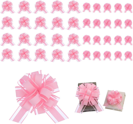 40 Pieces 6 Inches and 3 Inches Pull Bow Wrapping Pull Bow Ribbon Pull Bows for Wedding Baskets,Large Bows for Presents. (Pink)