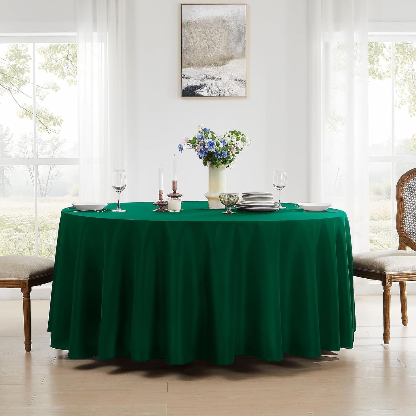 Round Tablecloth 132 Inch 6 Pack Dark Green Tablecloths Washable Decorative Linen Polyester Table Clothes Cover for Dining Table Banquets Buffet Parties and Wedding