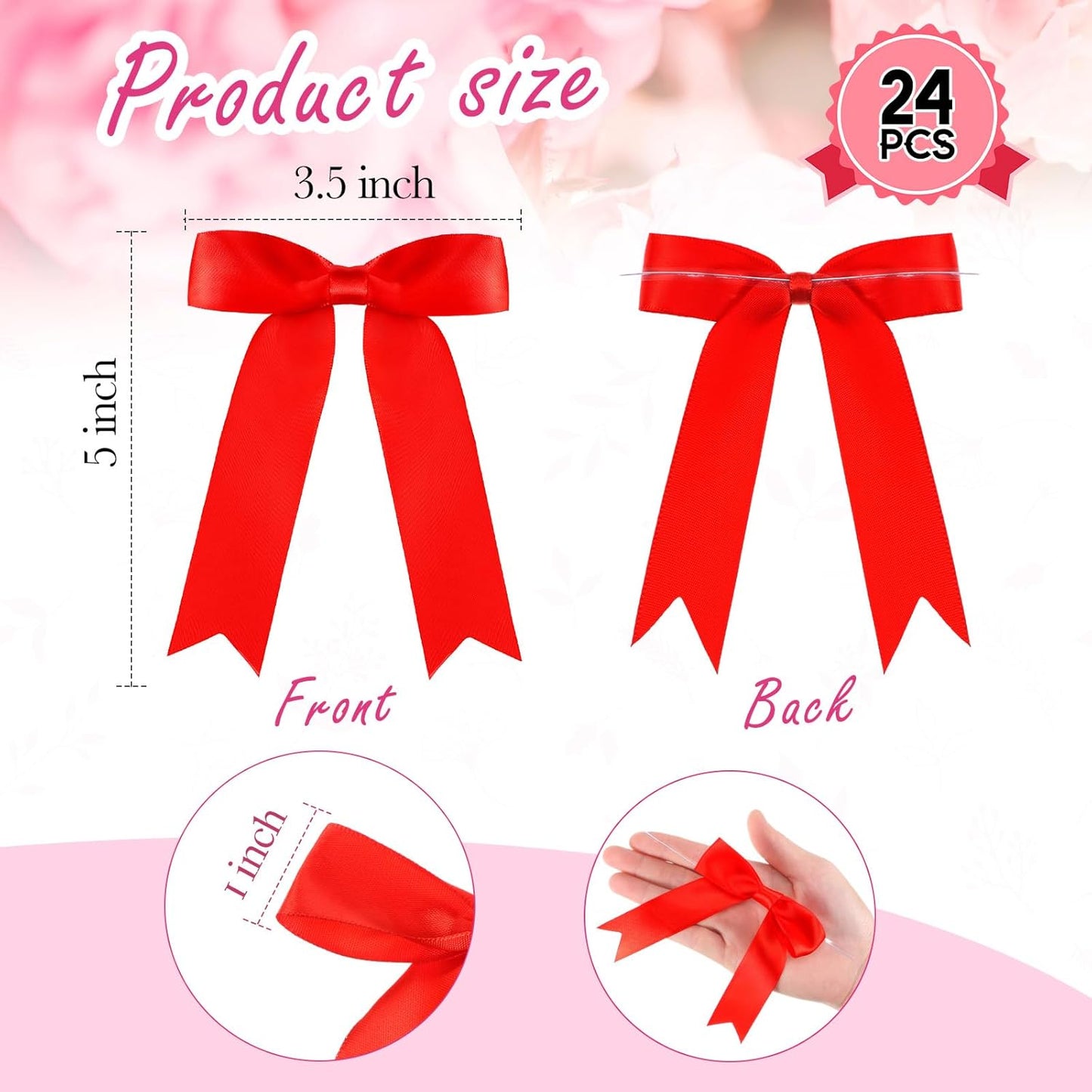 Riceshoot 24 Pcs Satin Ribbon Bow 3.5x5 Inch Twist Tie Bows for Gift Balloon Bag Cake Craft DIY Wedding Birthday Party Decor