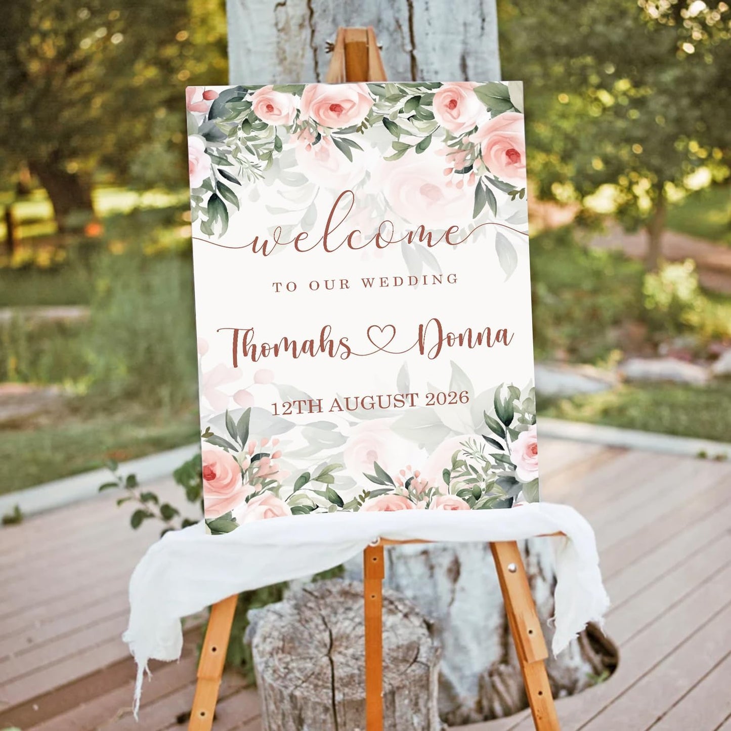 Blush Pink Rose Wedding Welcome Sign, Editable Floral Template, Gentle Modern Printable Sign for Ceremony or Reception