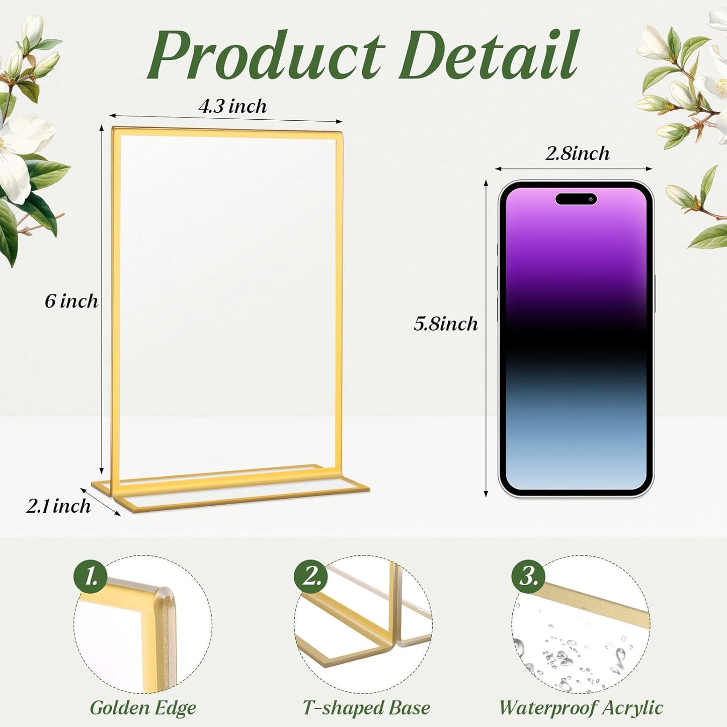 20 Pack Gold Acrylic Sign Holders 4x6 Inch, Double Sided Vertical Stand Clear Picture Frames, Table Menu Display Holders for Wedding Table Numbers, Restaurant Signs, Party and Office Photos