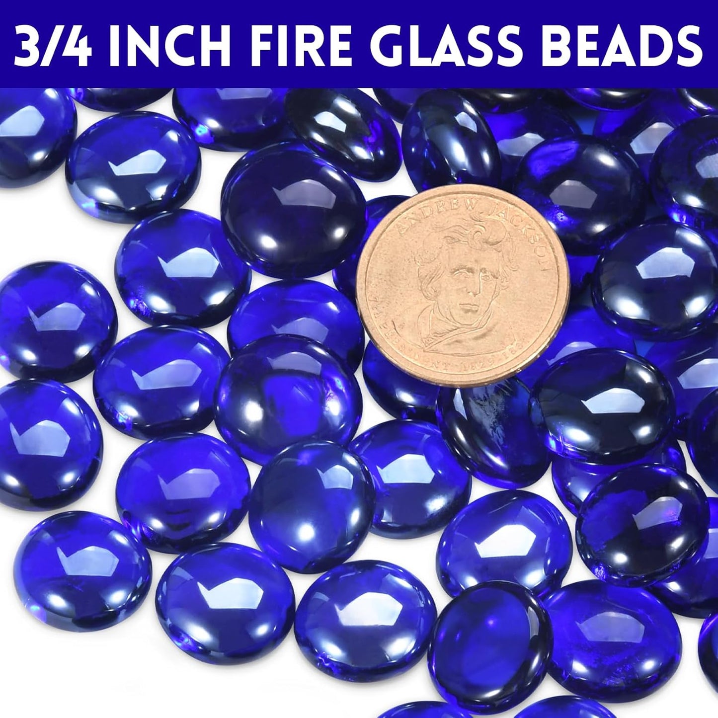 Fire Pit Glass, Cobalt Blue Firepit Rocks for Propane Firepit, Fireplace and Outdoor Decorative, 3/4 High Luster 10LB Round Fire Glass Beads
