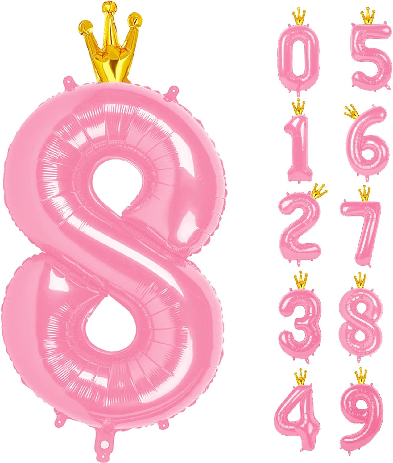 40 Inch Pink Number Balloon 0-9(Zero-Nine) with Crown, Big Size Happy Birthday Balloon, Foil Helium Big Number Balloon for Birthday Party,Wedding, Anniversary (PINK 8)