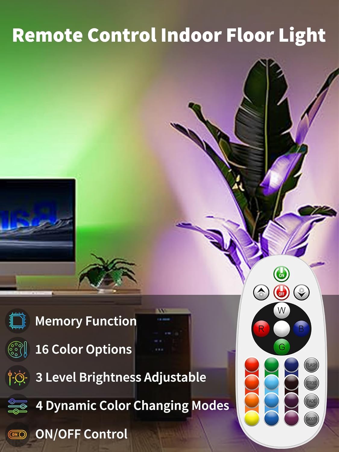 ZUCKEO RGB Spotlight Indoor Uplights 5W Floor Can Light Up Accent Lighting, LED Color Changing Spot Lights for Home Plant Christmas Halloween Decor, GU10 Bulb, 5.25FT Plug in Cord & Switch, 2 Pack