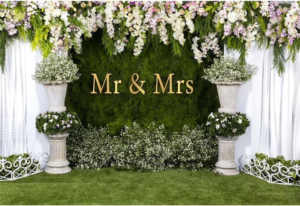 Wedding Arch Flower Backdrop - 10x6.5ft Mr & Mrs Engagement & Anniversary Photography & Bridal Shower Background