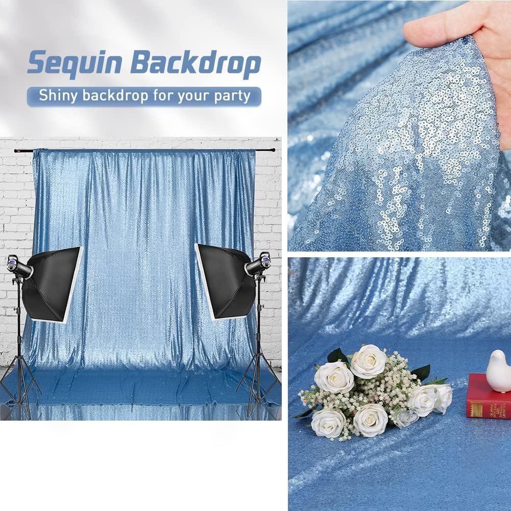 Eternal Beauty Baby Blue Sequin Backdrop, 20x10 Ft Glitter Background Curtains for Shimmer Photography Party Wedding Birthday Back Drop Decor