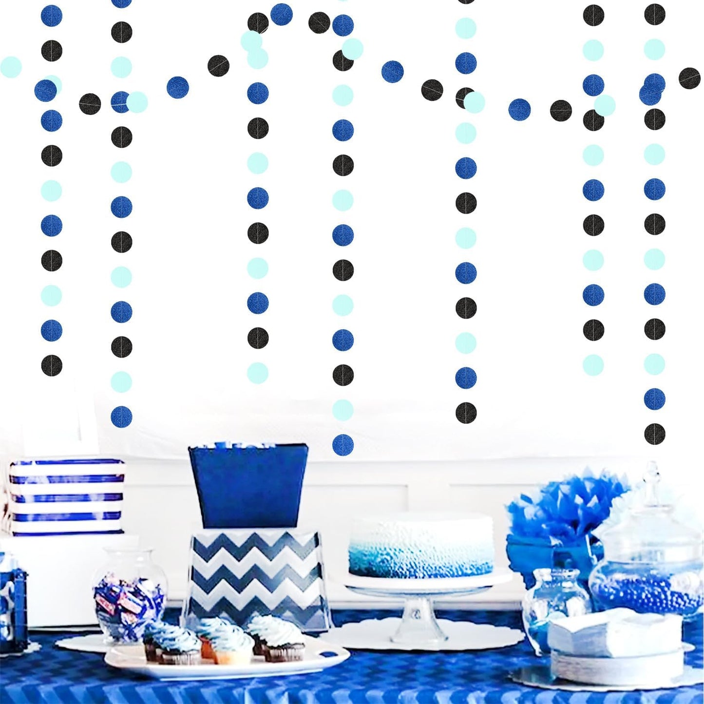 Navy-Blue Black Birthday Party-Decorations Streamers - 52FT Graduation Hanging Paper Garland Banner,Baby Bridal Shower Wedding Bachelorette Fathers Day Supplies Backdrop Decor Hugtmr