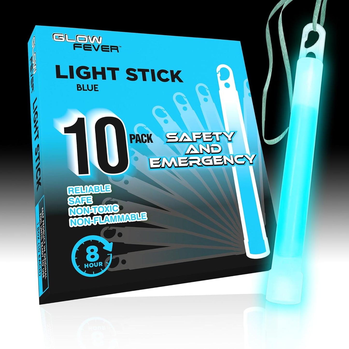 Glow Fever Emergency Safety Military Grade Glowsticks; 10PCS, 6" Ultra Bright Glow Sticks with 8 Hours Duration. Great for Hiking, Party, Camping, Blackouts, Hurricane and Survival Kits (Blue)