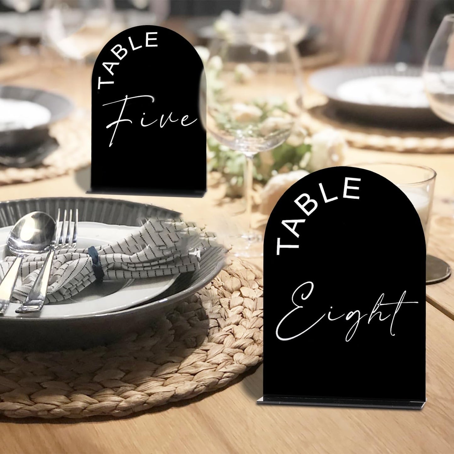 Black Arch Wedding Table Numbers 1-15 with Stands, 5x7 Inch Acrylic Arch Sign with Holder for Wedding Reception Table Centerpiece Decoration
