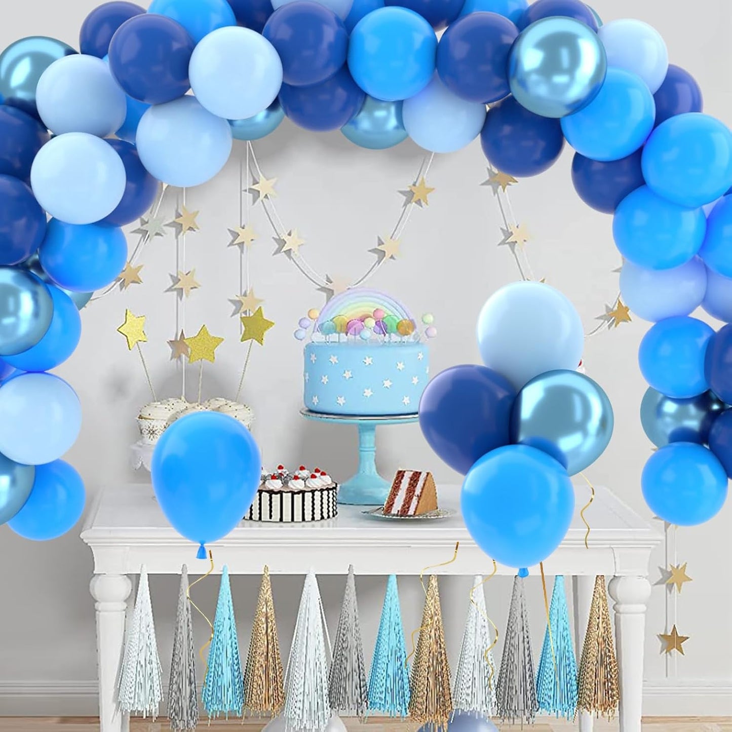 Patimate Blue Balloons Set, 50 pcs 12 inch Metallic Navy Blue, Pastel Light Blue Latex Balloons Kit for Happy Birthday Baby Shower Wedding Party Decorations for Men Boy