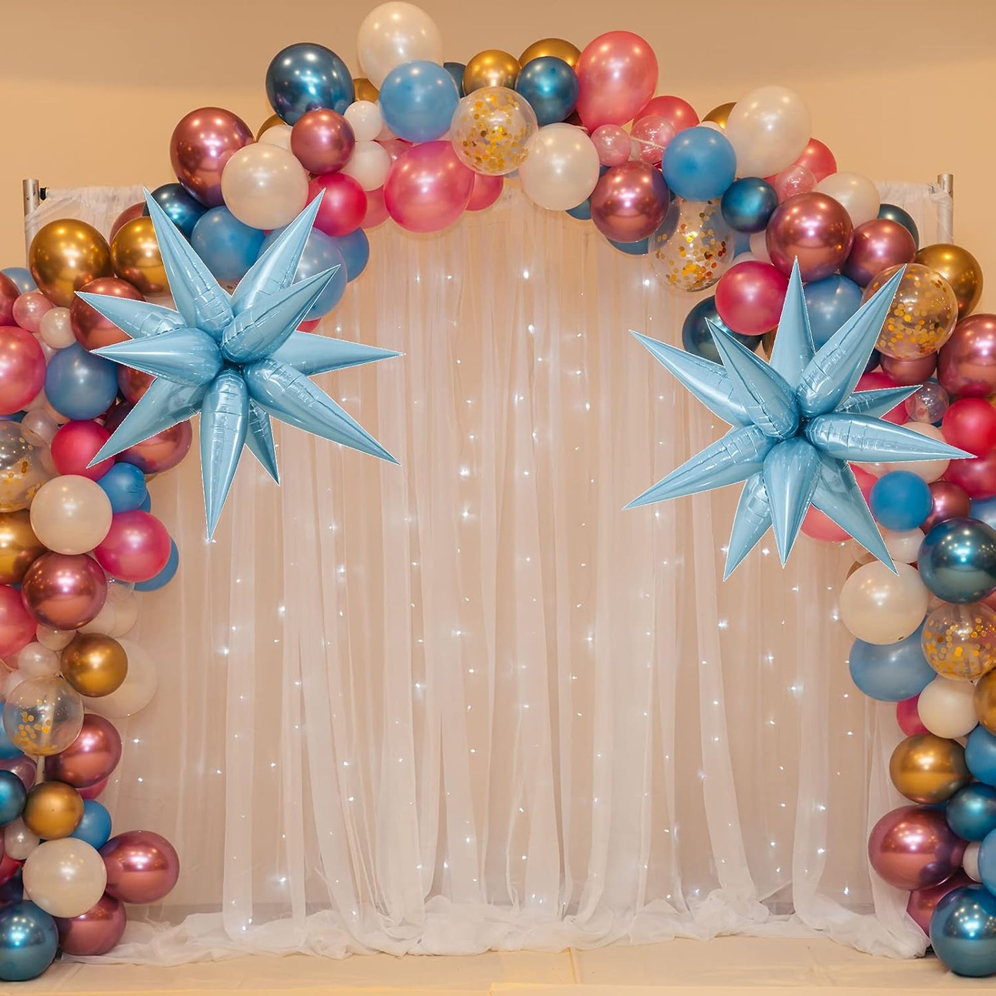 Tellpet Star Balloons Starburst Spike Shaped Balloon, 2pcs Large, Light Blue