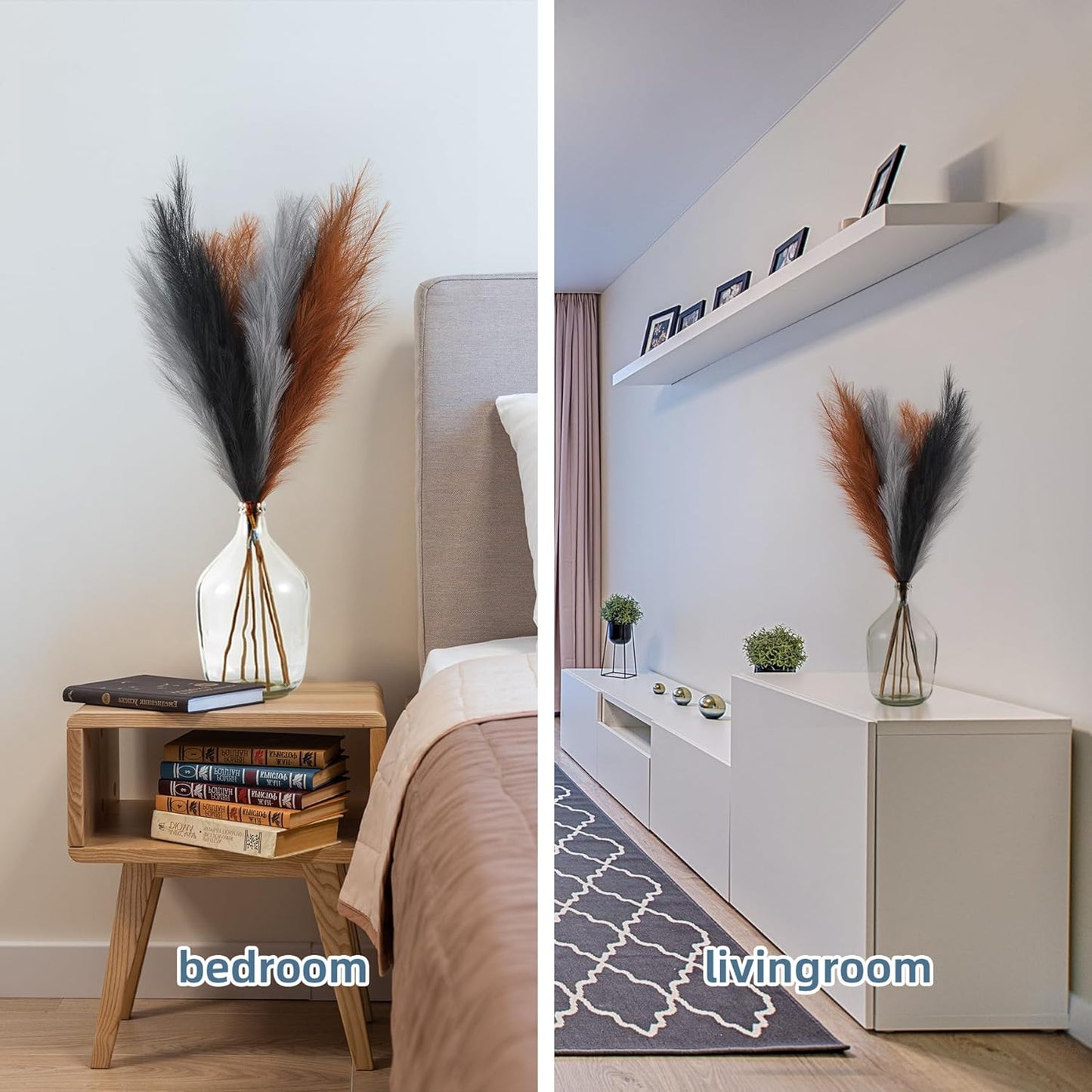 EVODIS Pampas Grass Decor Tall, 43"/110cm Faux Pampas Grass 6 Stems Large Pompass Grass Branches Tall Bulk Boho Flower Arrangement for Home Room Wedding Party Decor