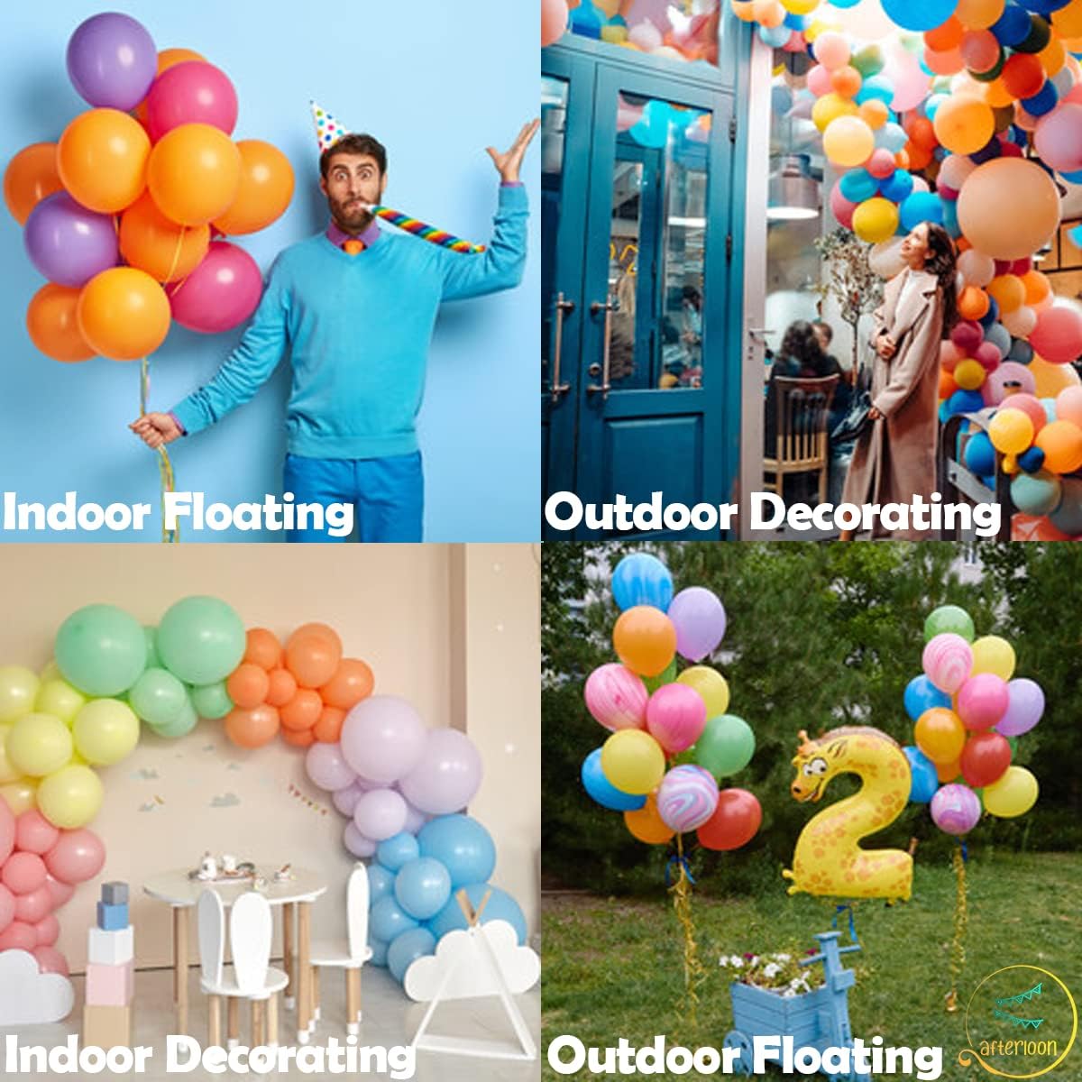 AFTERLOON® Balloons 24pcs 10 Inch, Birthday Balloons Assorted Colors, Rainbow Balloons for Kids’ Party, Baby Shower, Wedding Balloons Decorations, Balloon Kit for Arch, and Holiday Celebrations