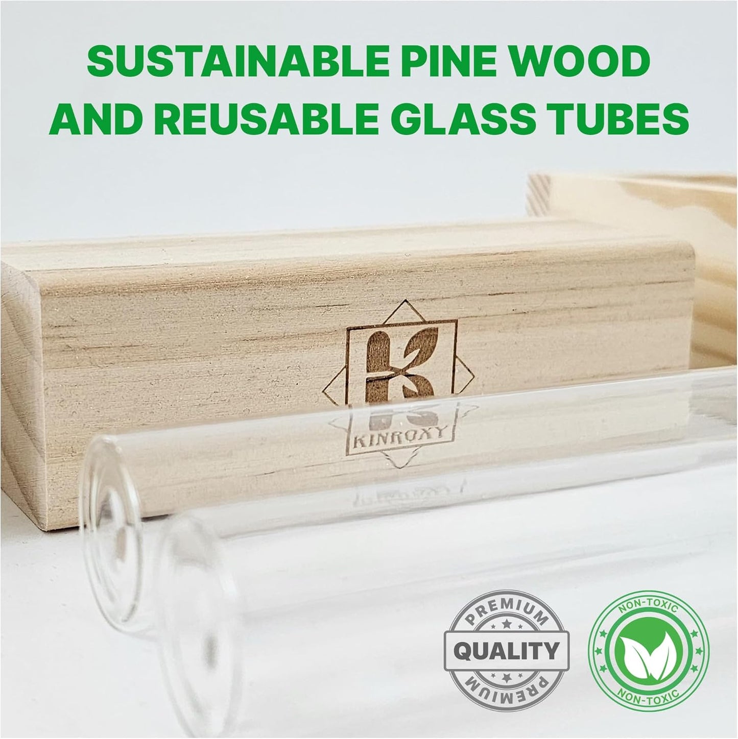 Plant Propagation Station - 3-Piece Wooden Stand with 4 Glass Test Tubes, Terrarium Vases for Plants, Hydroponic Propagation Planter for Home office Decor, Plant Lover Gift.