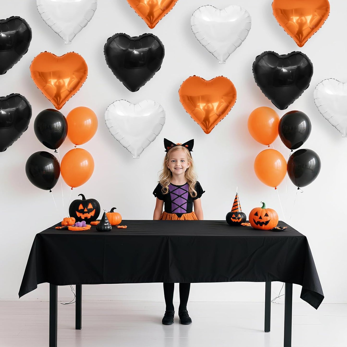 Black Orange Heart Balloons, 18 Inch Black White Orange Heart Foil Shape Balloon, 12PCS Large Love Helium Balloons for Birthday Graduation Halloween Thanksgiving Day Graduation Party Decorations