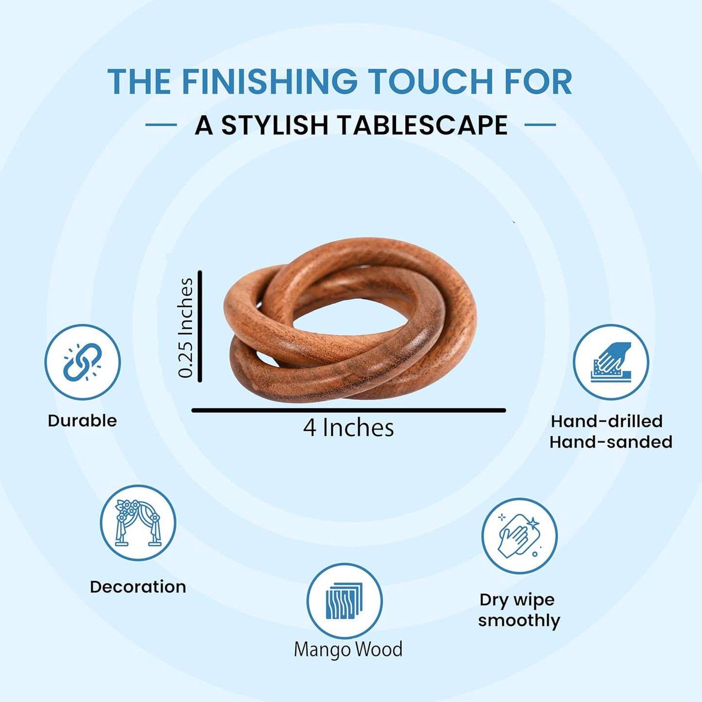 Three Ring Napkin Rings Set of 8, Decorative Handcuff Serviette Ring, Napkin Holders Bulk for Party Decoration, Dinning Table, Everyday, Family Gatherings Tabletop Décor (Brown) - CLEENTABLE