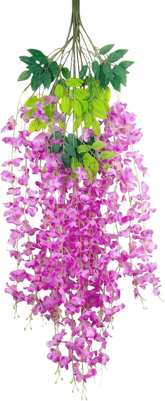 5 Pack Purple Red Wisteria Hanging Flowers Garland, 3.77 Feet Artificial Flower Vines, Fake Wisteria, Artificial Vines Hanging Garland for Backdrop Outdoor Yard Garden Decor