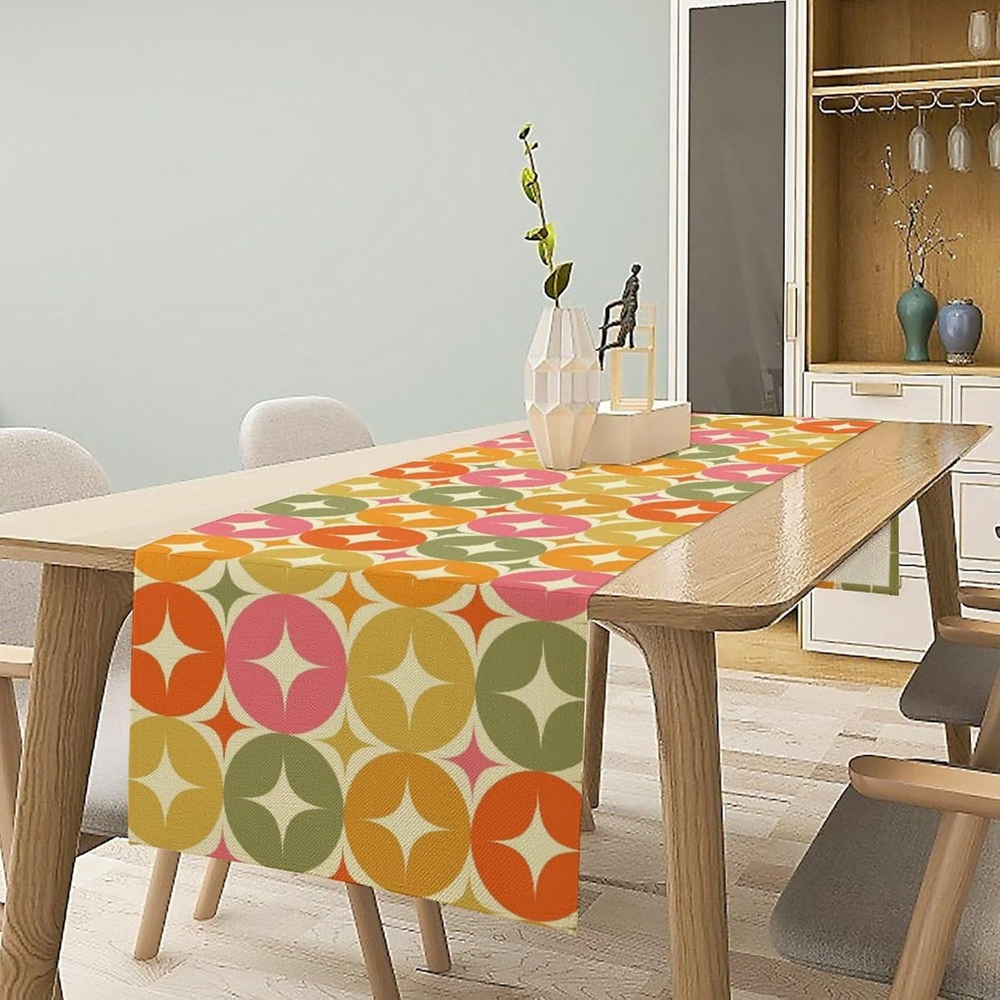 Mid Century Table Runner, Flag Retro Atomic Starburst 1950s Abstract Geometric Space Tabletop Decoration for Home Kitchen Restaurant Table Flag 13x90 Inch