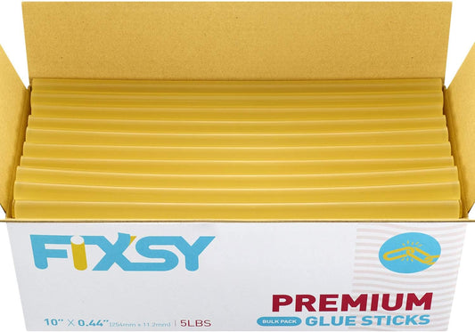 FIXSY Hot Glue Gun Sticks Premium, Full Size 10" Long x .44" Diameter 7/16 11mm, 5LB Box Glue Stick, Approx. 90 Sticks- Compatible with Most Glue Guns